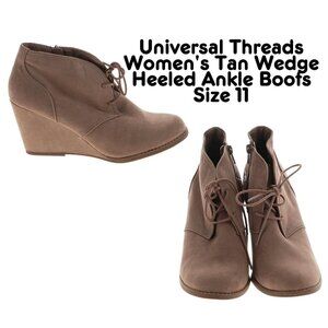 UNIVERSAL THREADS WOMEN'S TAN WEDGE HEELED ANKLE BOOTS SIZE 11
